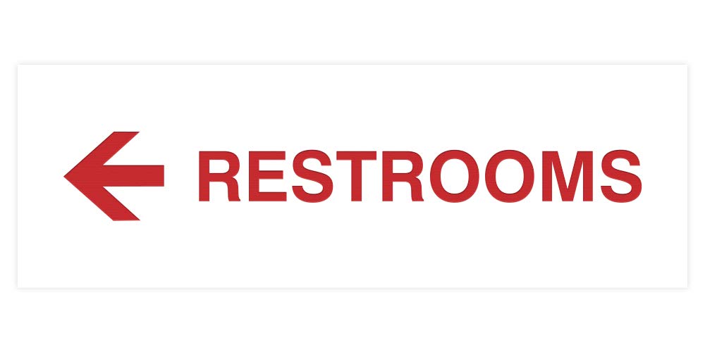 Signs Bylita Basic Restrooms Left Arrow Directional Wall Or Door Sign (White/Red) - Large (1 Pack)