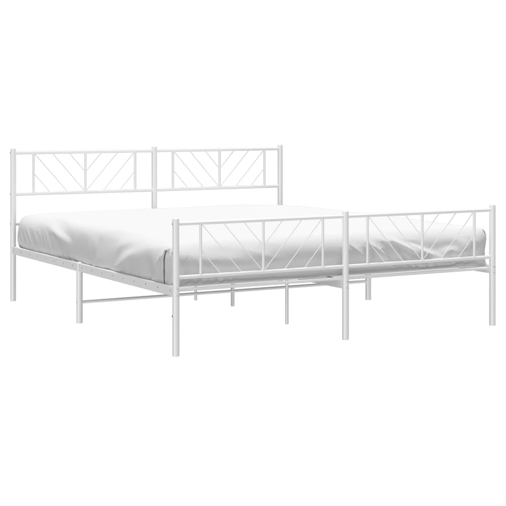 vidaXL King Metal Bed Frame with Headboard and Footboard, Under Bed Storage Space, Sturdy Steel Construction and Easy Assembly, Minimalist Style, White, 12'' High, Without Mattress