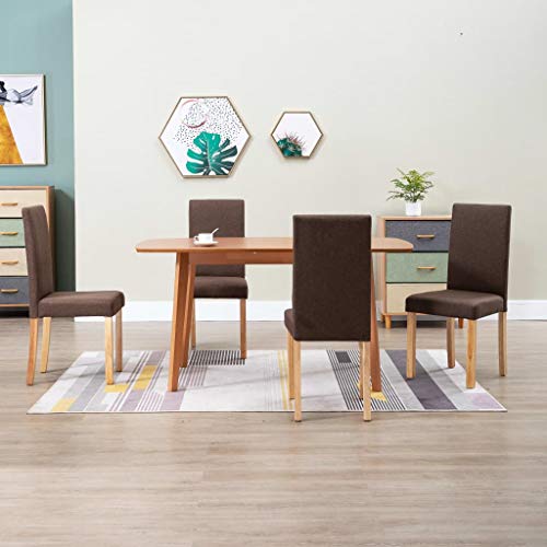 Vidaxl Dining Chairs 4 Pcs, Side Chair With Solid Wood Legs, Accent Dining Chair For Home Kitchen Living Room Bedroom, Brown Fabric