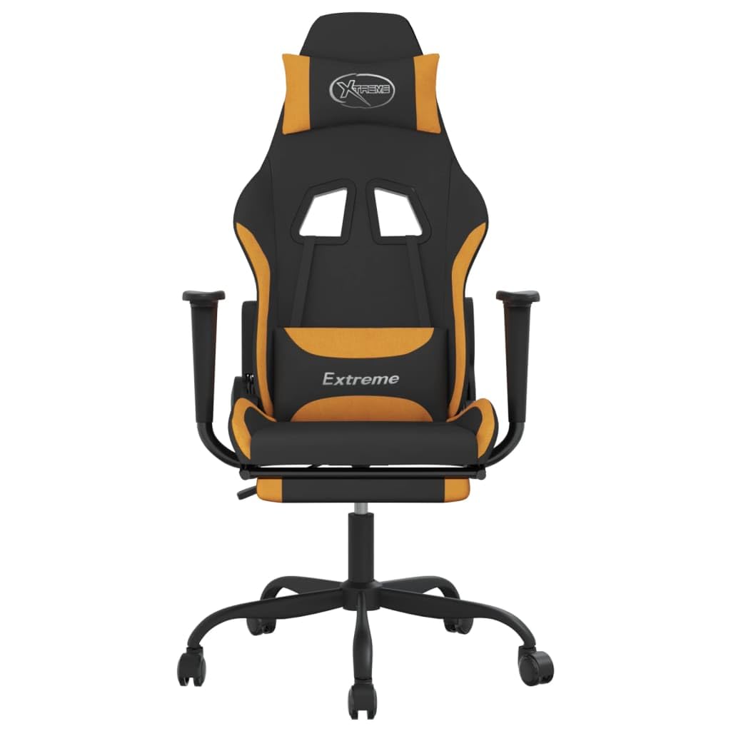 vidaXL Adjustable Gaming Chair with Footrest in Vibrant Black and Dark Orange - Comfortable and Durable Polyester Fabric Build - Ideal for Gamers and Professionals