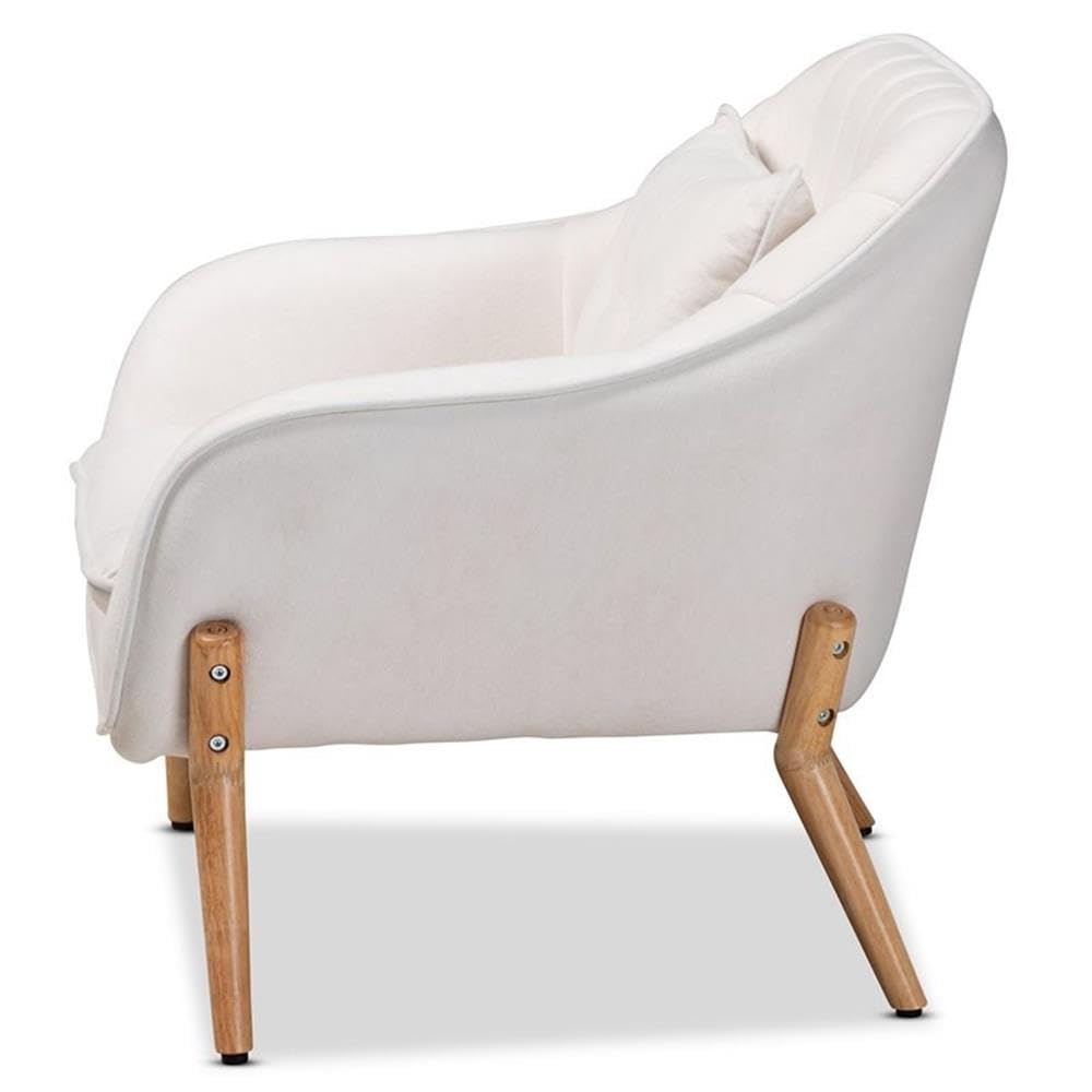 Baxton Studio Valentina Beige Upholstered and Natural Wood Finished Armchair