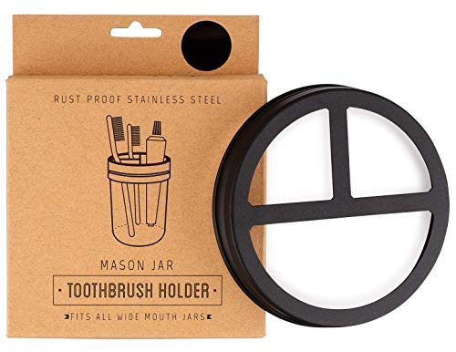 Jarmazing Products Mason Jar Toothbrush Holder Lid - Black - for Wide Mouth Jars - Made from Rust-Proof Stainless Steel