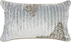 HomeRoots Grey Cotton Periwinkle Embellished Lumbar Pillow