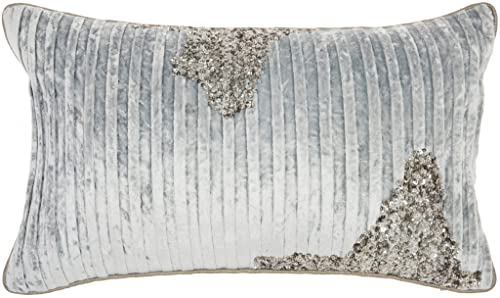 HomeRoots Grey Cotton Periwinkle Embellished Lumbar Pillow