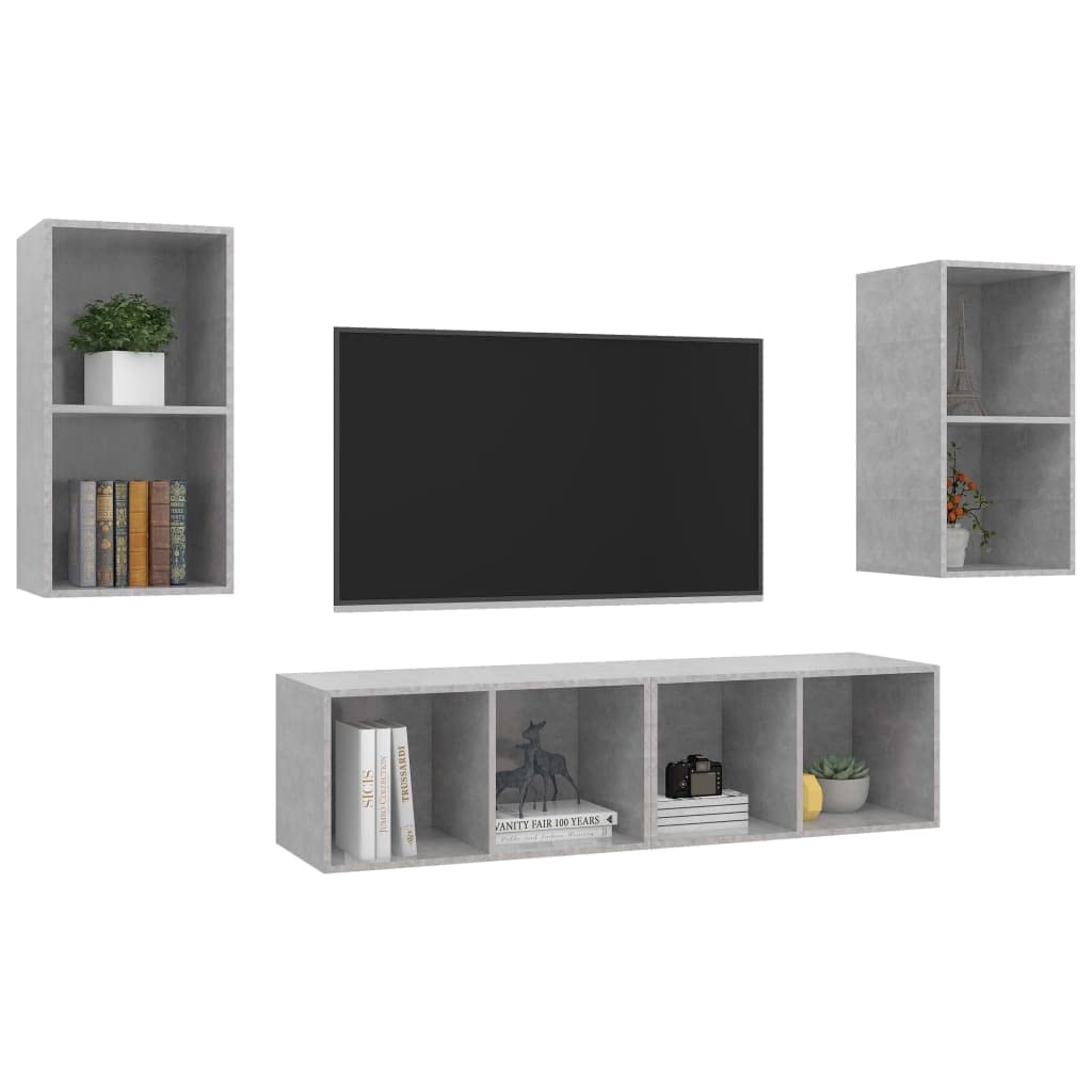 vidaXL TV Stand 4 Pcs, TV Stand with Storage, Wall-Mounted TV Unit for Living Room, Storage Cabinet, Modern, Concrete Gray Engineered Wood