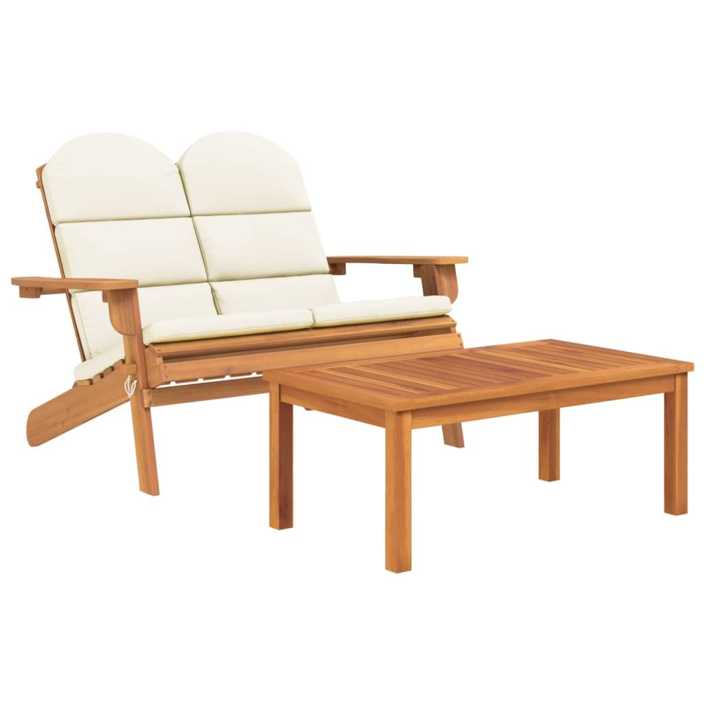 vidaXL Adirondack Style 4 Piece Patio Lounge Set, Solid Acacia Wood, Comprises of Chairs, Bench, Coffee Table with Cream White Cushions for Outdoor Garden