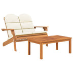 vidaXL Adirondack Style 4 Piece Patio Lounge Set, Solid Acacia Wood, Comprises of Chairs, Bench, Coffee Table with Cream White Cushions for Outdoor Garden