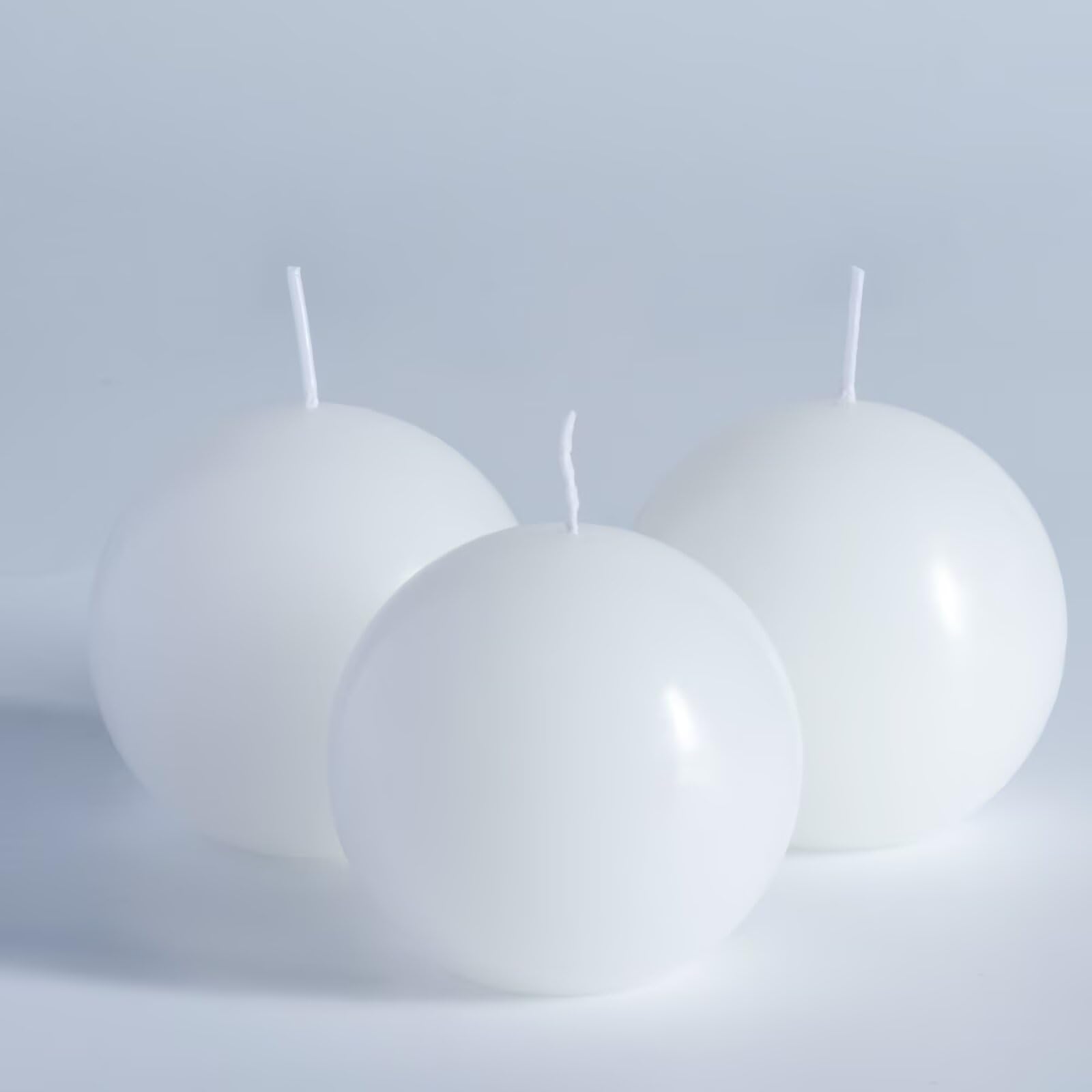 MOZEAL Hand-Poured, 3 Inch White Round Ball Candles - Elegant White Round Pillar Candles Set of 3, Dripless, Unscented, Smokeles