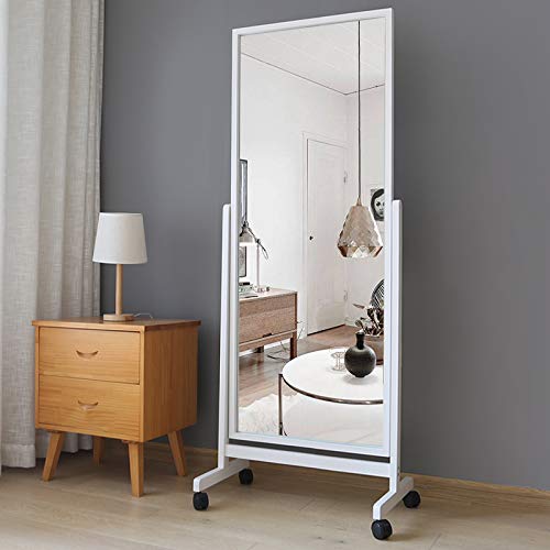 AISUNDY Full Length Mirror Floor Mirror with Wheels, 64x22, Large Standing Mirror Tilting Mirror Swivel Mirror with Wood Frame &