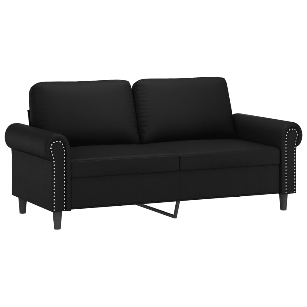vidaXL Faux Leather Two-Seater Sofa - Modern Black Design, Padded Comfort, Indoor Lounge Seating, Durable Metal Frame, Easy-to-Clean Surface