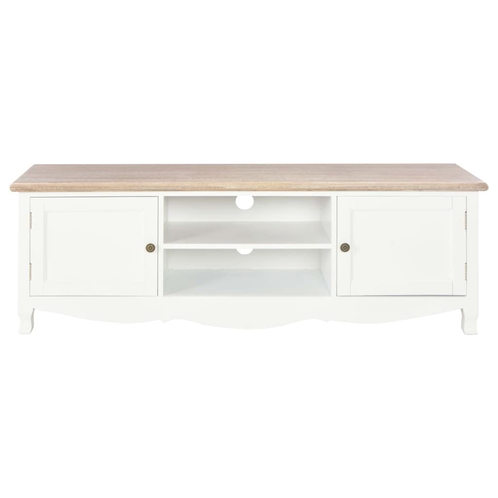 vidaXL Solid Pine Wood and MDF TV Cabinet - Scandinavian Style White TV Stand with Doors and Open Compartments - 47.2&quot;x11.8&quot;x15.7&quot; Stand, Unique Paulownia Veneer Surface
