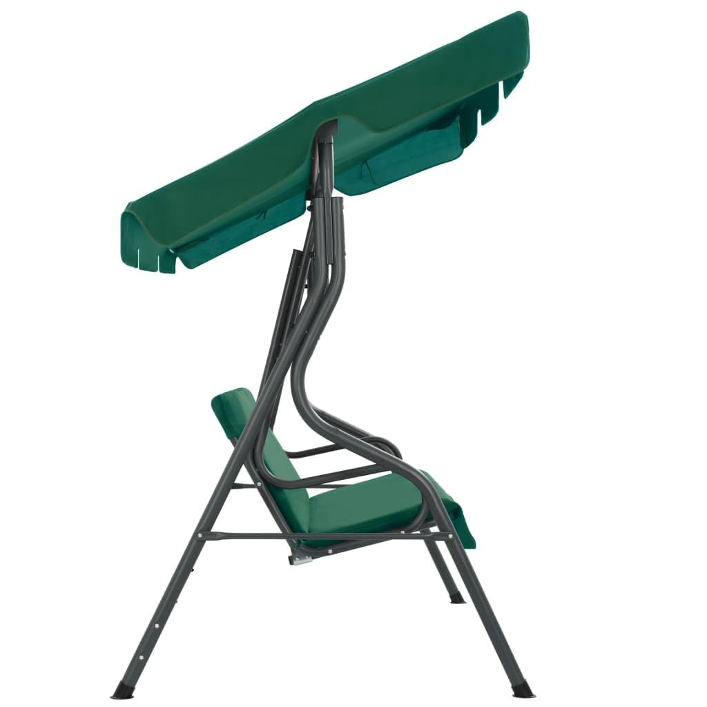 vidaXL Outdoor Swing Bench - Powder-Coated Steel Frame - Water-Resistant Polyester Fabric - Large Sun Canopy - Comfortable Patio Garden Furniture - Green