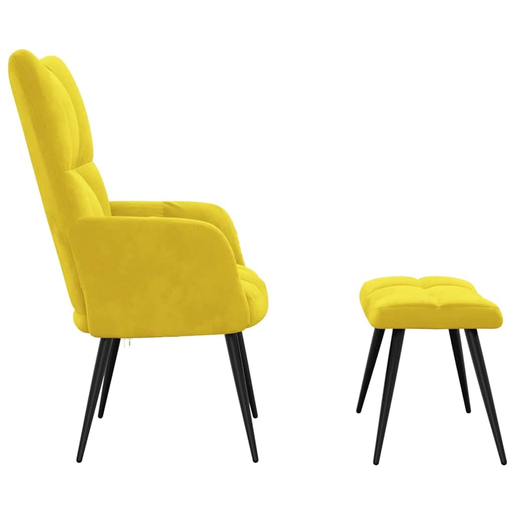 vidaXL Modern Relaxing Chair with Stool – Mustard Yellow Velvet Upholstery, Steel Frame, Thickly Padded for Optimal Comfort, Perfect for Living Room, Office or Lounge Area