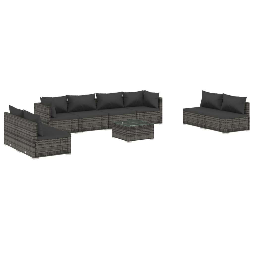 vidaXL Patio Lounge Set 9 Piece with Cushions Garden Outdoor Lawn Yard Terrace Balcony Seat Seating Sofa Lounge Set Furniture Poly Rattan Gray