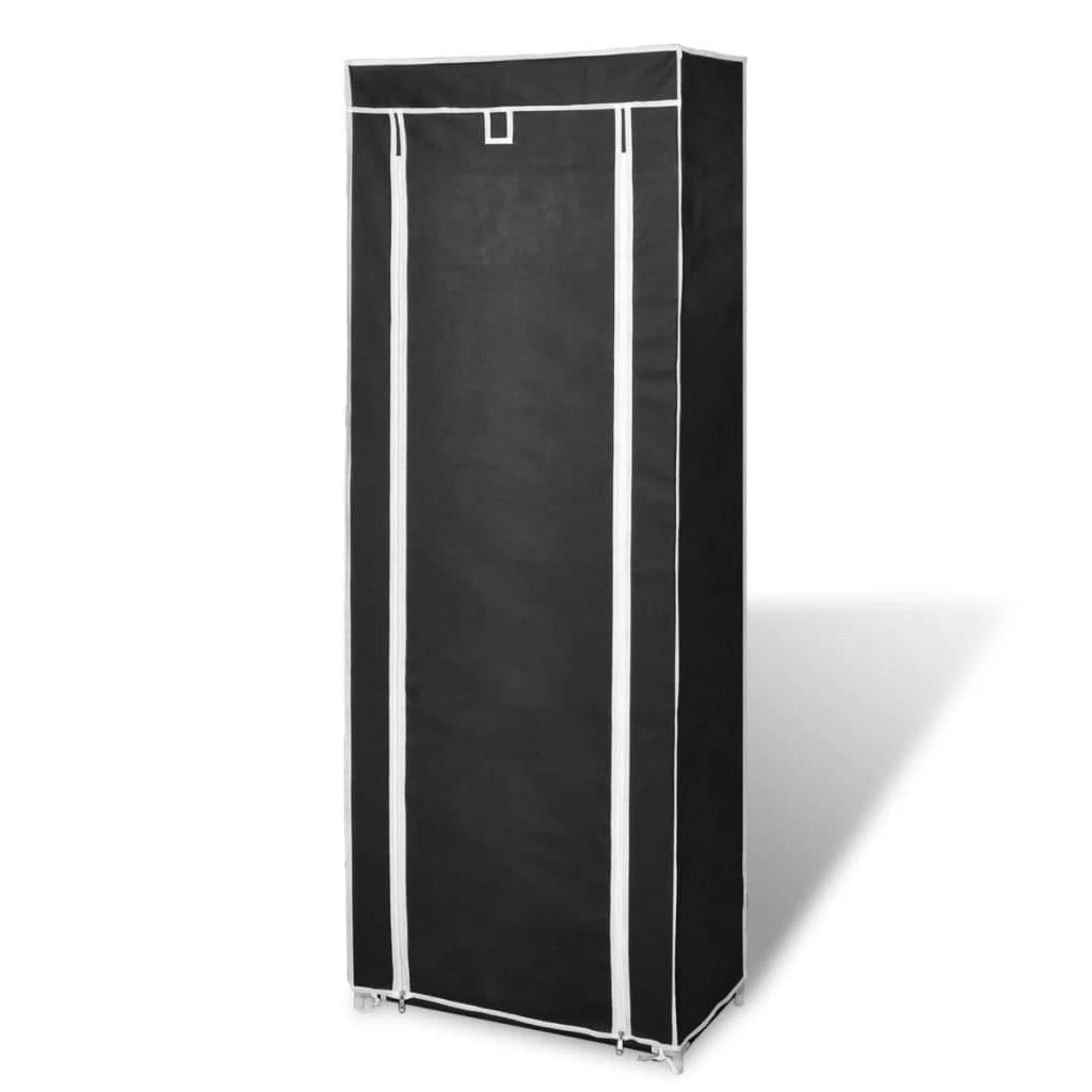 vidaXL 8-Tier Fabric Shoe Cabinet with Cover - Space-Saving Shoe Organizer, Dust-Proof, Lightweight and Portable, Black, Hold Up to 20 Pairs of Shoes, 22" x 11" x 64"