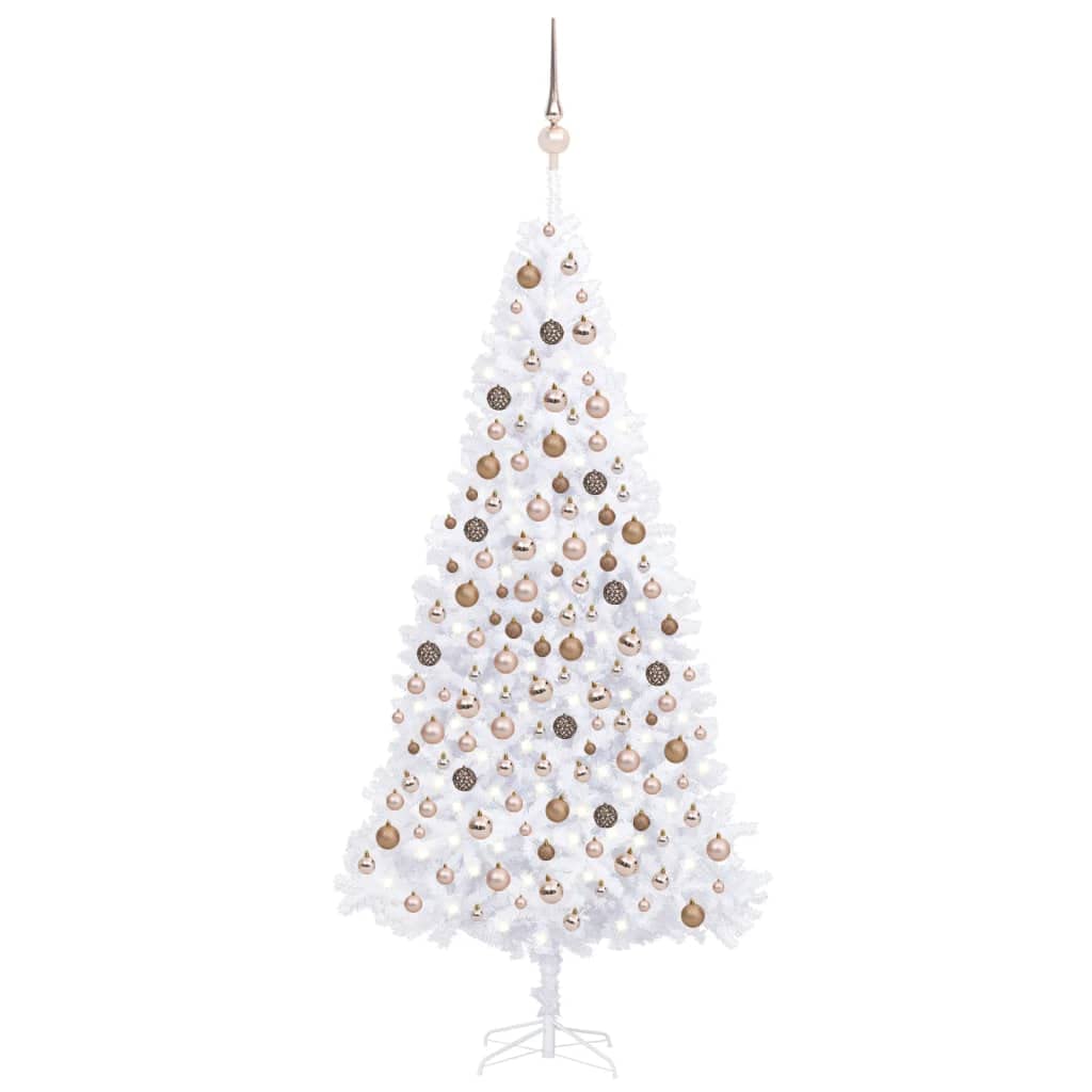 vidaXL Artificial Christmas Tree with LEDs&Ball Set Home Garden Indoor Outdoor Holiday Xmas Seasonal Ornament Decoration LEDs White