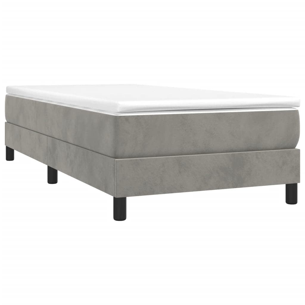 vidaXL Velvet Box Spring Bed Frame - Light Gray, Twin XL, Modern, Polyester, Plywood, Engineered Wood, 81.1&quot;x39.4&quot;x9.8&quot; Dimensions