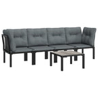 vidaXL - 5 Piece Patio Lounge Set in Black and Dark Gray, Featuring Weather-Resistant PE Rattan Material, Powder-Coated Steel Frame, with Modular Design and Practical Table