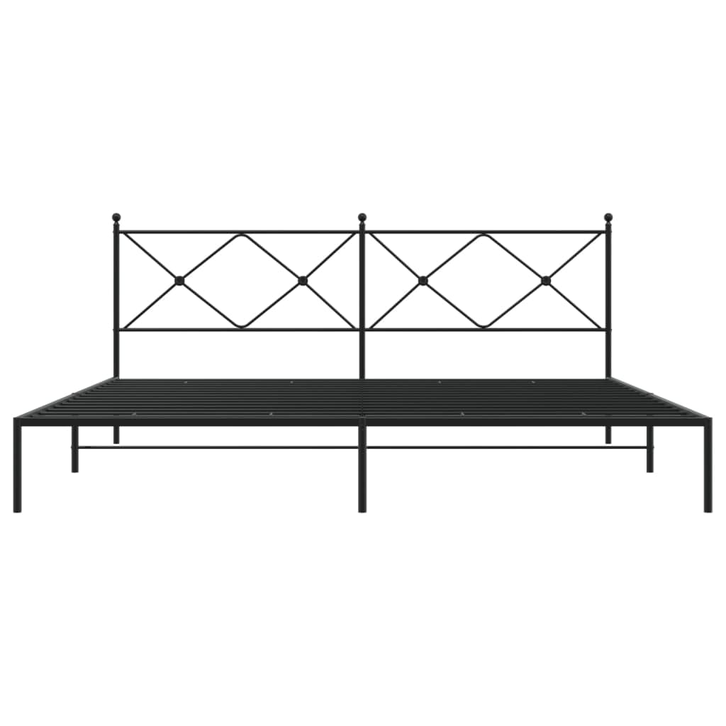 vidaXL Black Metal Bed Frame-King 76&quot;x79.9&quot; with Headboard and Slats-Modern Bedroom Furniture-Steel Construction-Easy Assembly