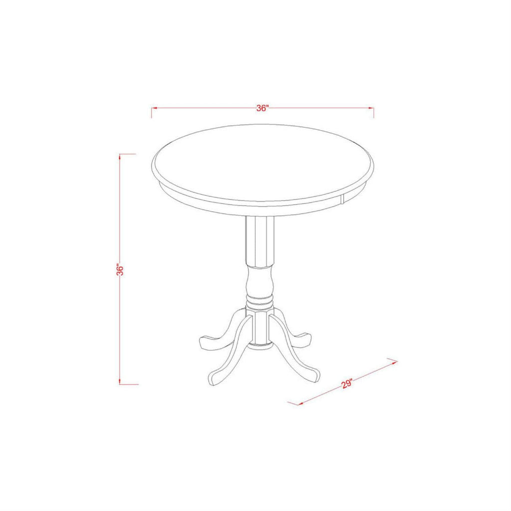 East West Furniture JAQU5-WHI-W 5 Piece Counter Height Dining Set Includes a Round Kitchen Table with Pedestal and 4 Dining Room Chairs, 36x36 Inch, Buttermilk & Cherry