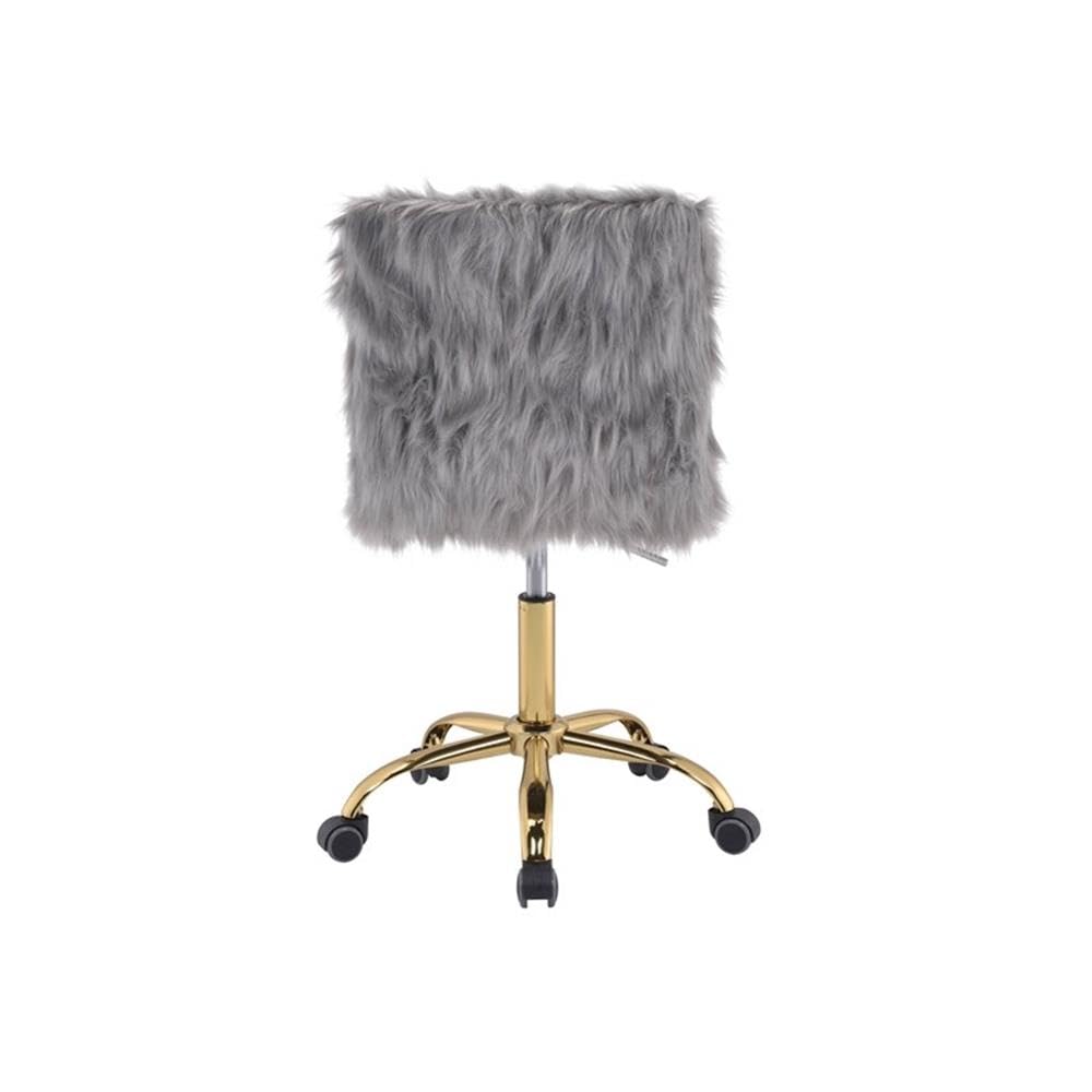 Acme Arundell Office Chair in Gray Faux Fur & Gold Finish