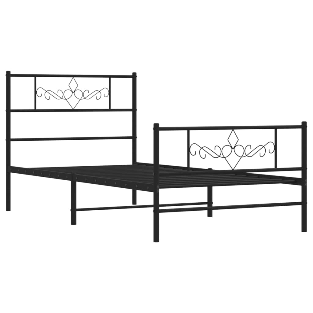 vidaXL Advanced Black Steel Single Bed Frame with Headboard and Footboard – Modern Design – Enhanced Mattress Support and Extra Storage Space