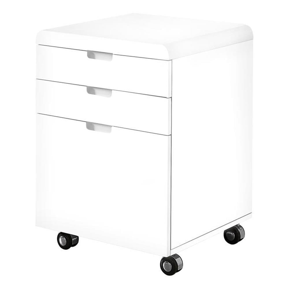 Monarch Specialties I 7583 File Cabinet, Rolling Mobile, Storage Drawers, Printer Stand, Office, Work, Laminate, Glossy White, Contemporary, Modern