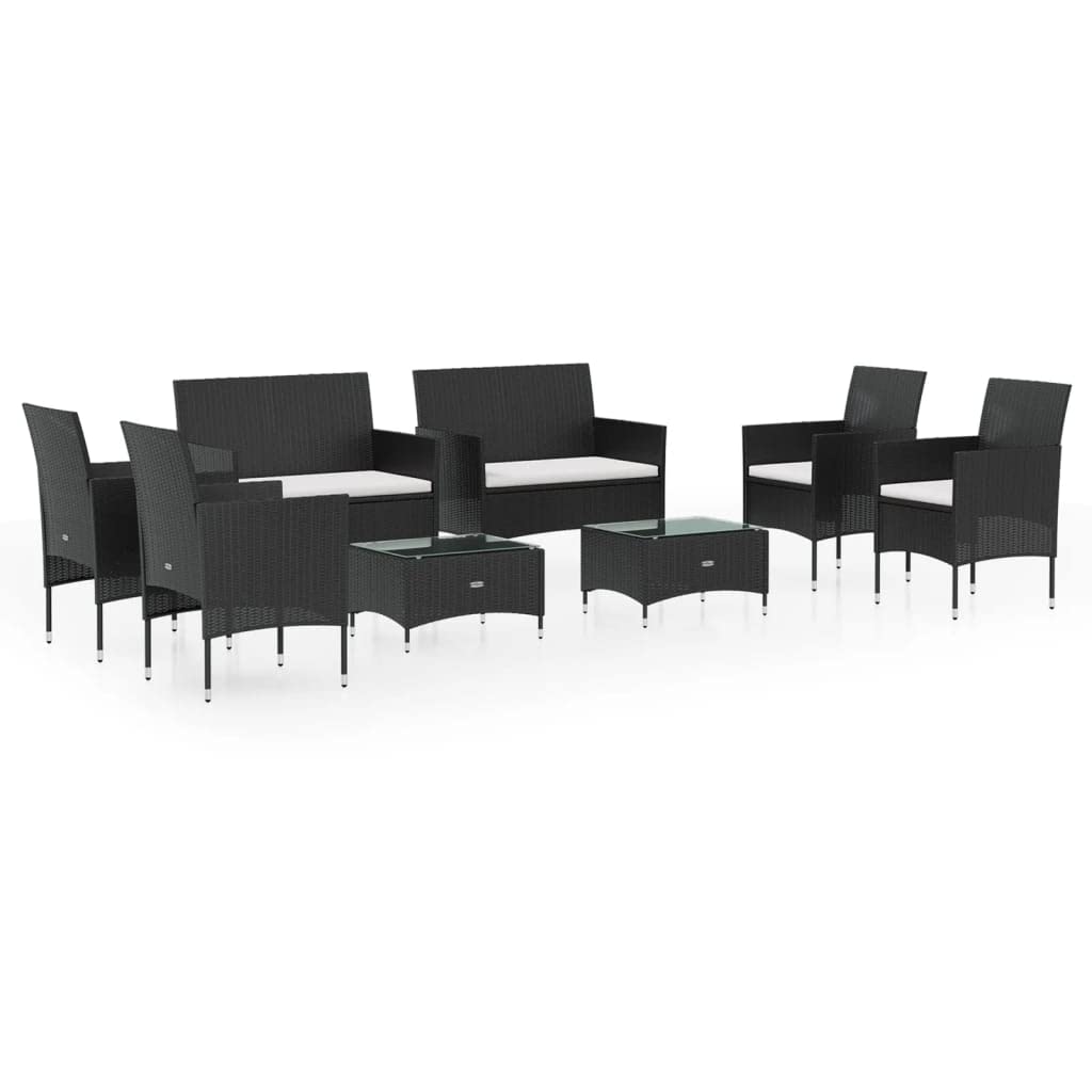 vidaXL Patio Lounge Set 8 Piece, Patio Furniture Set for Outdoor Garden Backyard, Sectional Sofa with Cushions, Loveseat, Poly Rattan Black