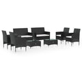 vidaXL Patio Lounge Set 8 Piece, Patio Furniture Set for Outdoor Garden Backyard, Sectional Sofa with Cushions, Loveseat, Poly Rattan Black