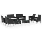 vidaXL Patio Lounge Set 8 Piece, Patio Furniture Set for Outdoor Garden Backyard, Sectional Sofa with Cushions, Loveseat, Poly Rattan Black