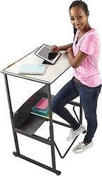 Safco AlphaBetter Student Standing Desk with Storage Book Box, Adjustable Height with Shelf and Swinging Pendulum Foot Rest, 28" W x 20" D, Black