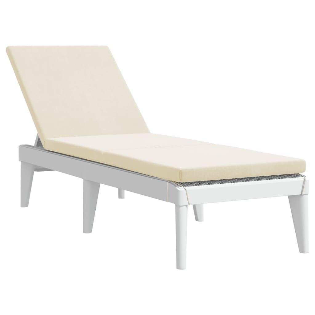 vidaXL White Sun Lounger with Cushion - Adjustable Outdoor Patio Chaise Lounge Chair - Polypropylene Recliner with Jute Finish - Outdoor Seating Chair 73.2&quot;x23.6&quot;x11.4&quot;