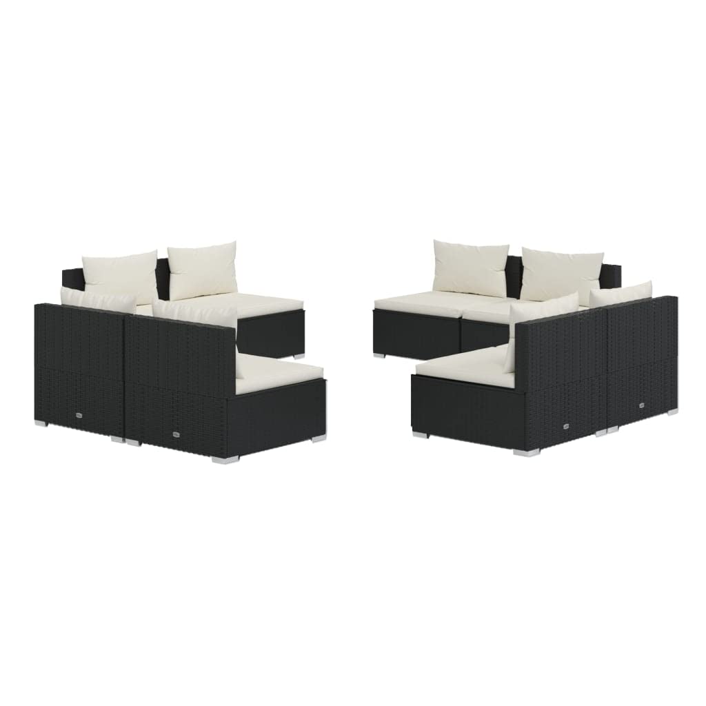 vidaXL 8 Piece Outdoor Patio Lounge Set - Poly Rattan with Comfortable Cushions in Cream and a Durable Black Frame - Modular Des
