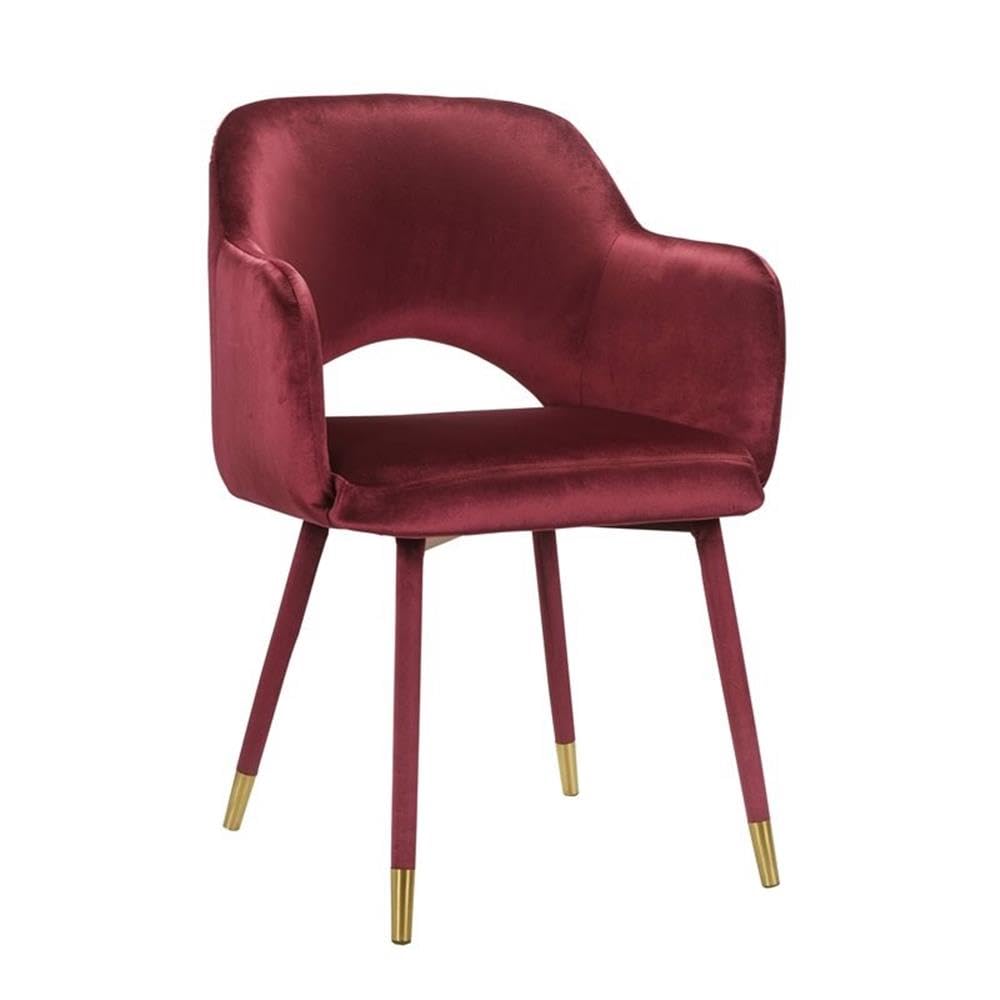 Acme Applewood Velvet Upholstered Accent Chair in Bordeaux Red and Gold