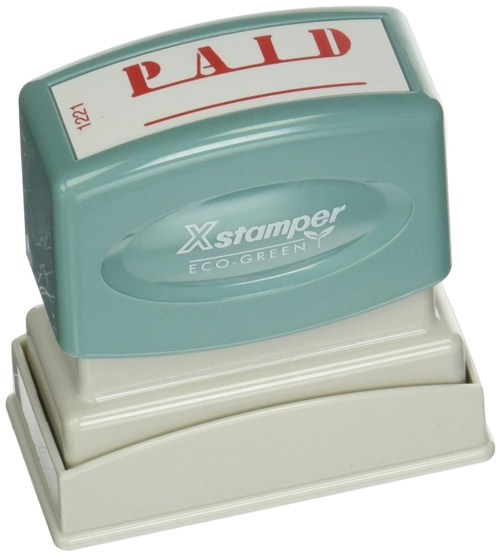 Xstamper(R) One-Color Title Stamp, Pre-Inked, 'Paid', Eco Greeen, Box 1 (Xst1221) , Red
