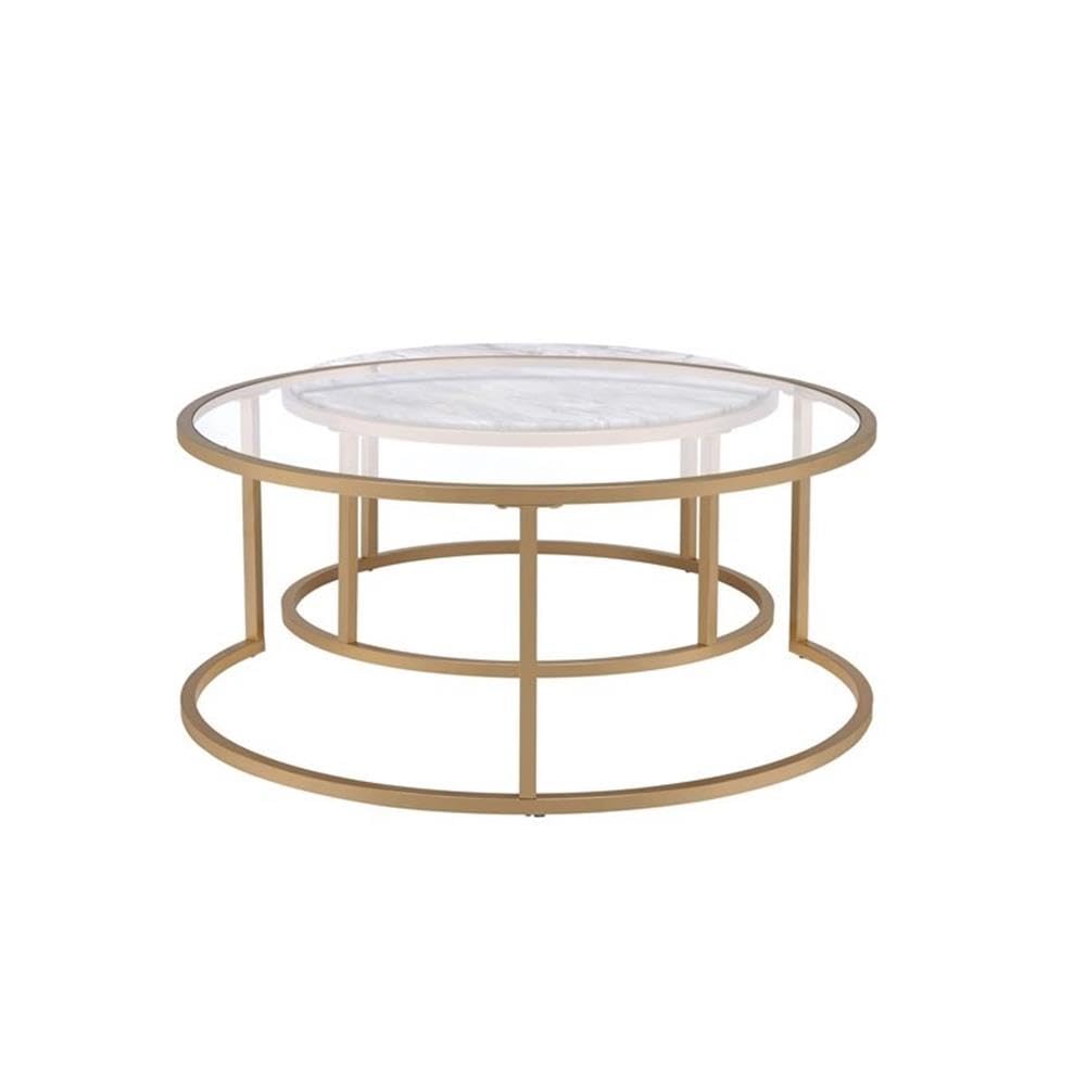 acme 81110 2 Piece Shanish Nesting Table Set - Faux Marble & Gold - 16 x 36 x 36 in.