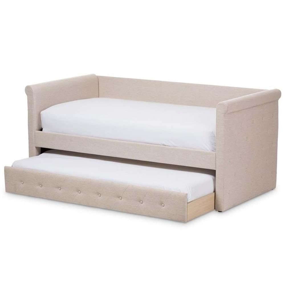 Baxton Studio Alena Modern and Contemporary Light Beige Fabric Daybed with Trundle