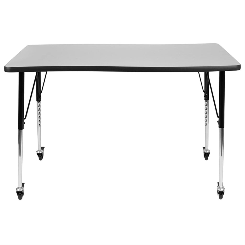 Flash Furniture Mobile 28"W X 47.5"L Rectangular Wave Collaborative Grey Thermal Laminate Activity Table - Standard Height Adjustable Legs