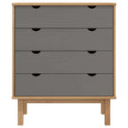 vidaXL Solid Wood Pine Drawer Cabinet OTTA – Scandinavian Style, Brown & Gray, Ample Storage Space, Stable Frame, with Wall Attachment Device