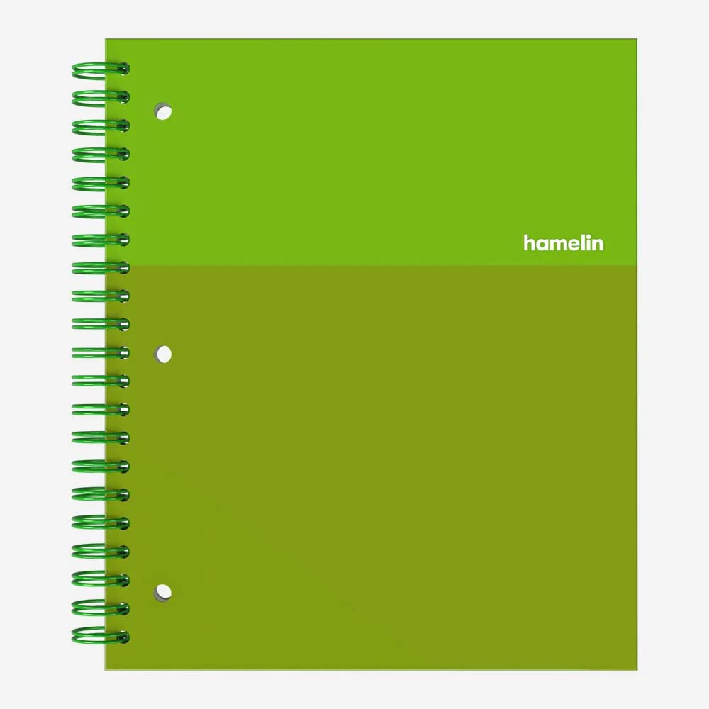 Hamelin, Spiral Notebook, 8.5X11In, College Ruled, Hardcover, 90Shts/180 Pages, 3 Subject Notebook, Emerald Green