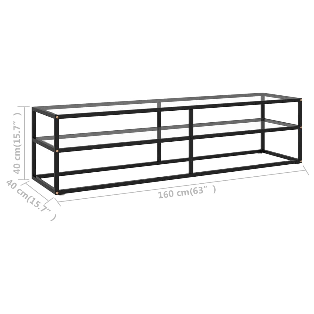 SKM TV Cabinet Black with Tempered Glass 55.1&quot;x15.7&quot;x15.7&quot;