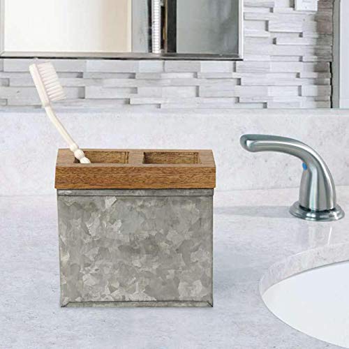 Nu Steel Confetti Bathroom Toothbrush Holder & Makeup Organizer In Galvanized Steel And Wood For Bathrooms & Vanity Spaces