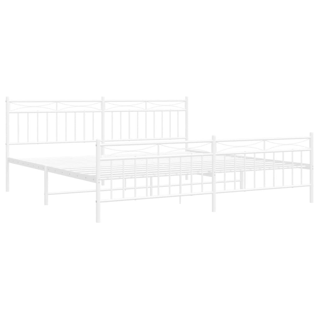 vidaXL 11'' King Metal Bed Frames with Headboard and Footboard, Platform Bed Frame with Strong Metal Slats Support, Under Bed Storage, Noise Free, White, Without Mattress