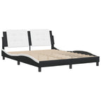 vidaXL Queen Bed Frame with Headboard - Black and White Faux Leather, Modern Waved Design, Plywood Slats, Assembly Required - 59.8” x 79.9”, Stylish Bedroom Furniture