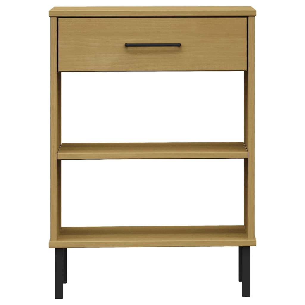 vidaXL Oslo Brown Console Cabinet with Solid Pine Wood and Metal Legs – Classy Industrial Style – Storage Drawer – Functional Home & Room Decor