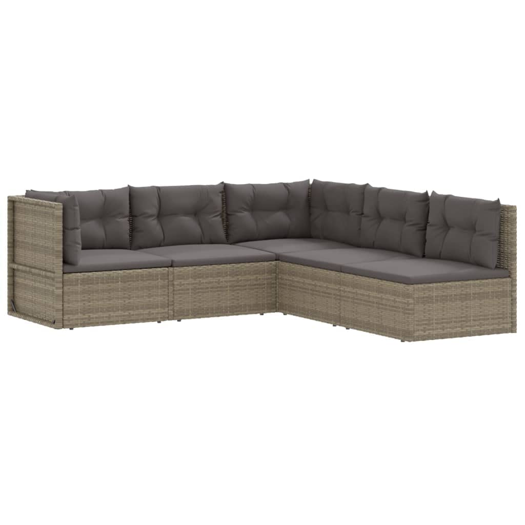 Vidaxl 5 Piece Patio Lounge Set - Modern Outdoor Garden Furniture With Adjustable Corner Sofa, Thick Padded Cushions, Pe Rattan And Powder-Coated Steel, Gray.