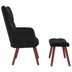 vidaXL Velvet Relaxing Chair with Stool- Black Soft Seating with Durable Steel Frame and Wooden Legs'