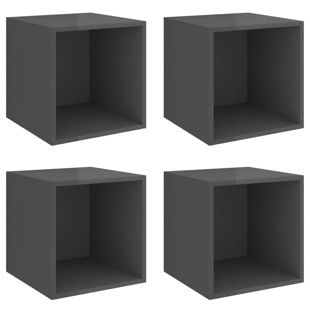 vidaXL Cubicle Shelves 4 Pcs, Floating Cube Shelves, Display Shelves, Wall Cube Shelves for Book DVD Photo Frame Planter Pot, Modern, High Gloss Gray