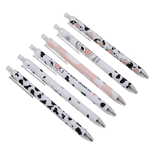 Xiannv 6 Pcs Cow Pens Cute School Supplies Cute Black Gel Pens Retractable Priting Pen Stationery Set Pen For Kids Boys Girls Gi