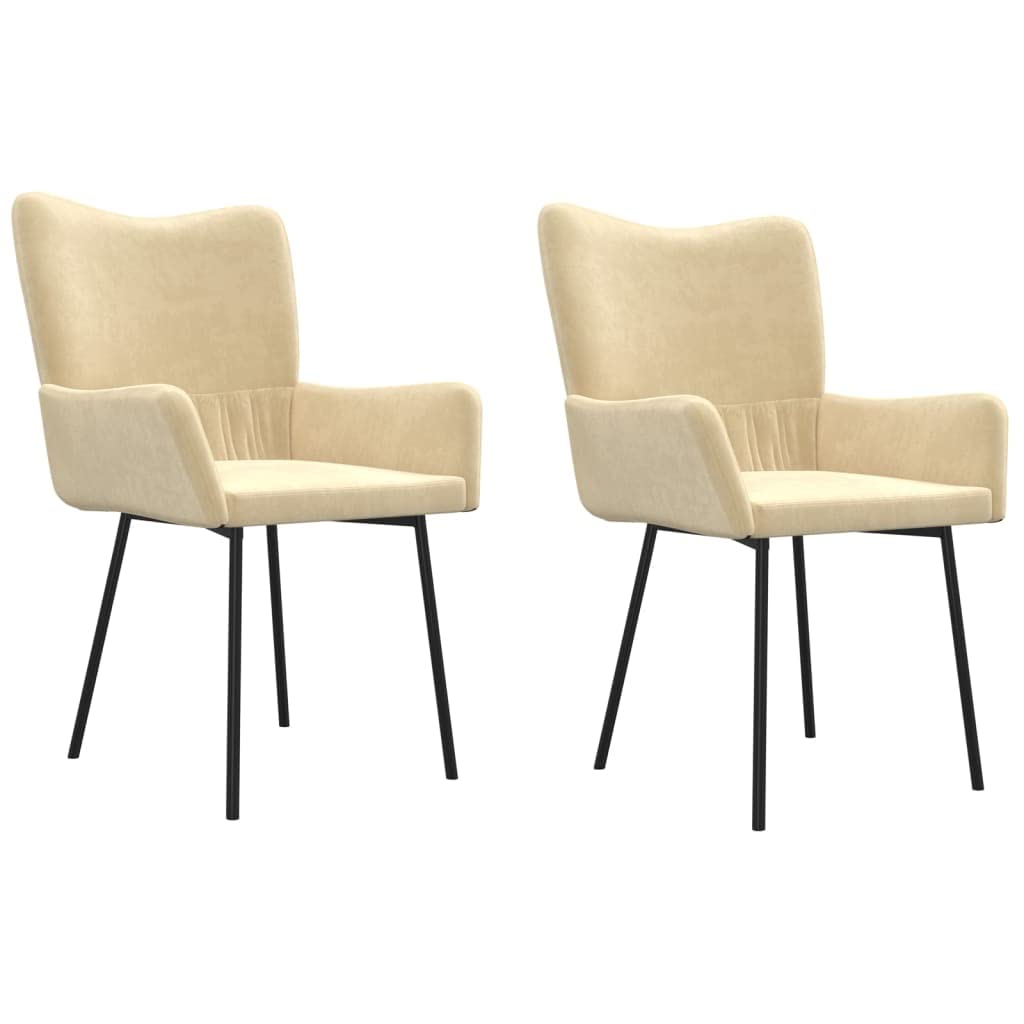 vidaXL Set of 2 Dining Chairs - Cream Velvet Upholstered Living Room Furniture with Armrests, Foam Filling, and Metal Framework
